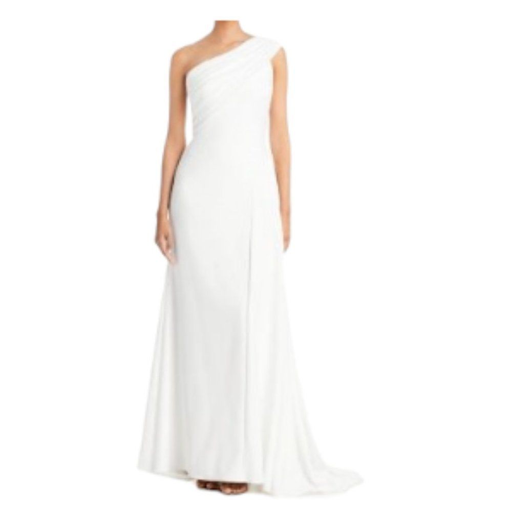 Tadashi Shoji Laine One-Shoulder Crepe Gown Ivory 2 NWT